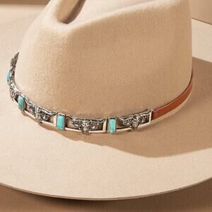 Steer Head Hat Band — Turquoise Stone & Metal